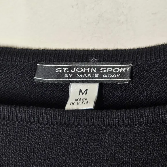 St. John Sport Striped Knit Sweater Boatneck Long Sleeve Top M Classic