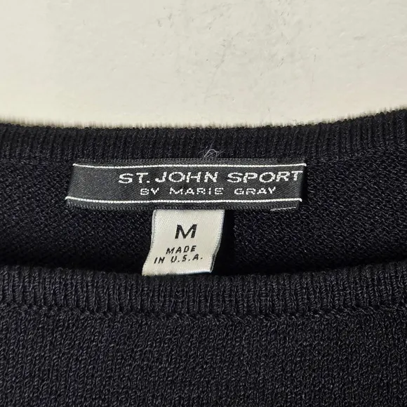 St. John Sport Striped Knit Sweater Boatneck Long Sleeve Top M Classic