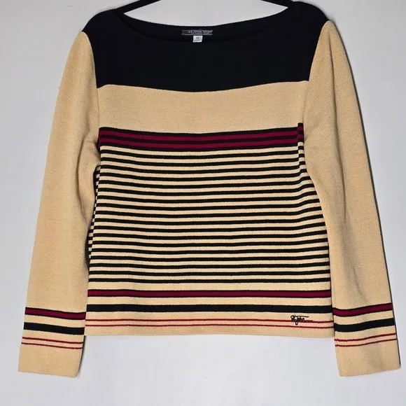 St. John Sport Striped Knit Sweater Boatneck Long Sleeve Top M Classic