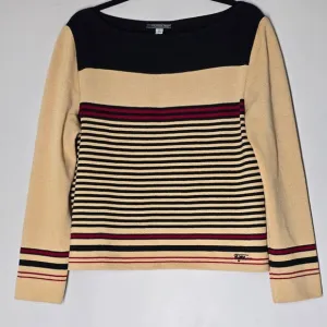 St. John Sport Striped Knit Sweater Boatneck Long Sleeve Top M Classic