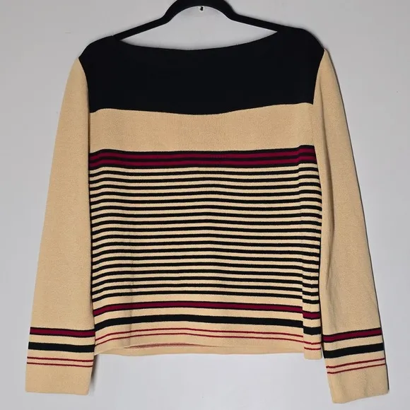 St. John Sport Striped Knit Sweater Boatneck Long Sleeve Top M Classic