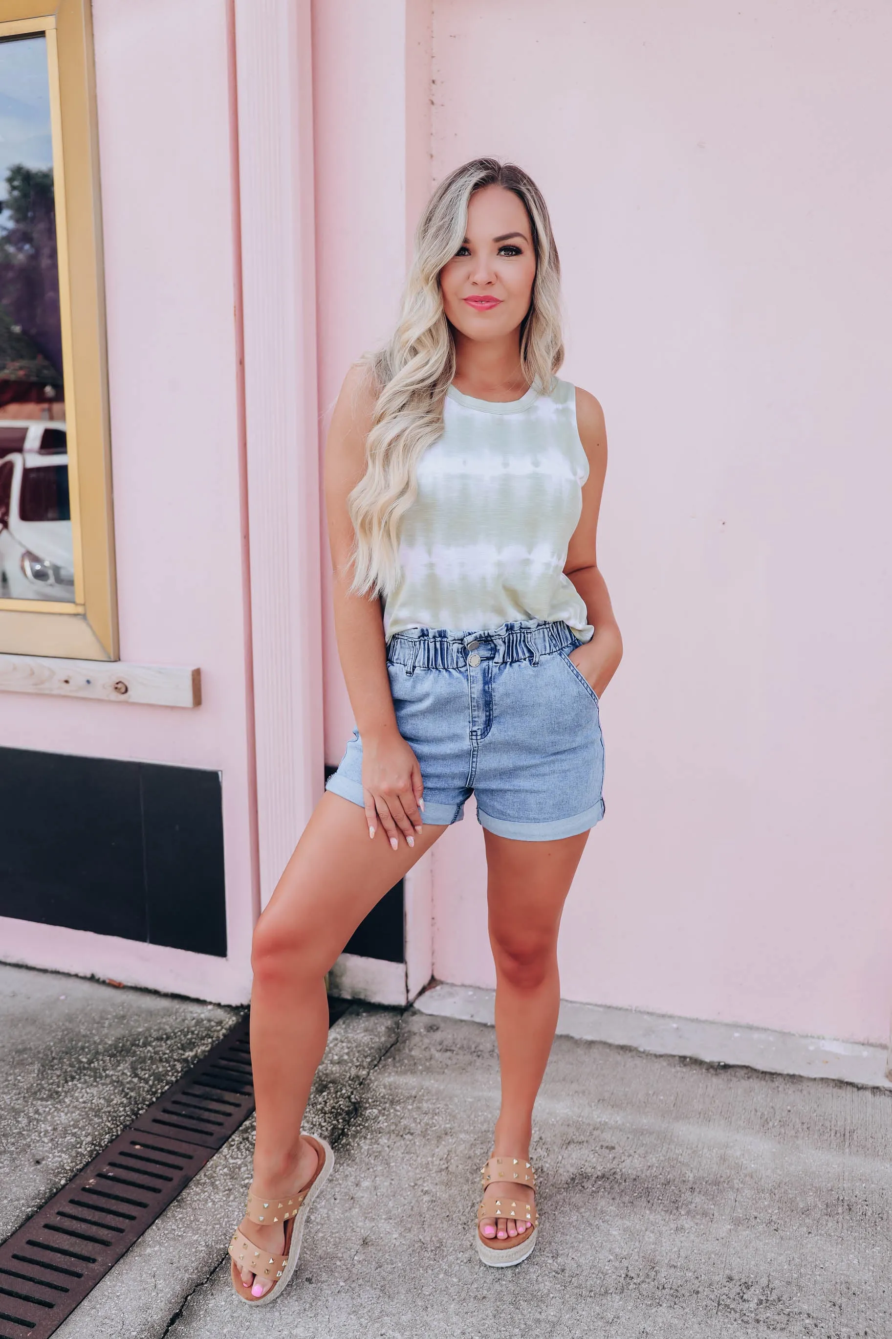 Summer Days Bleach Wash Tank - Olive