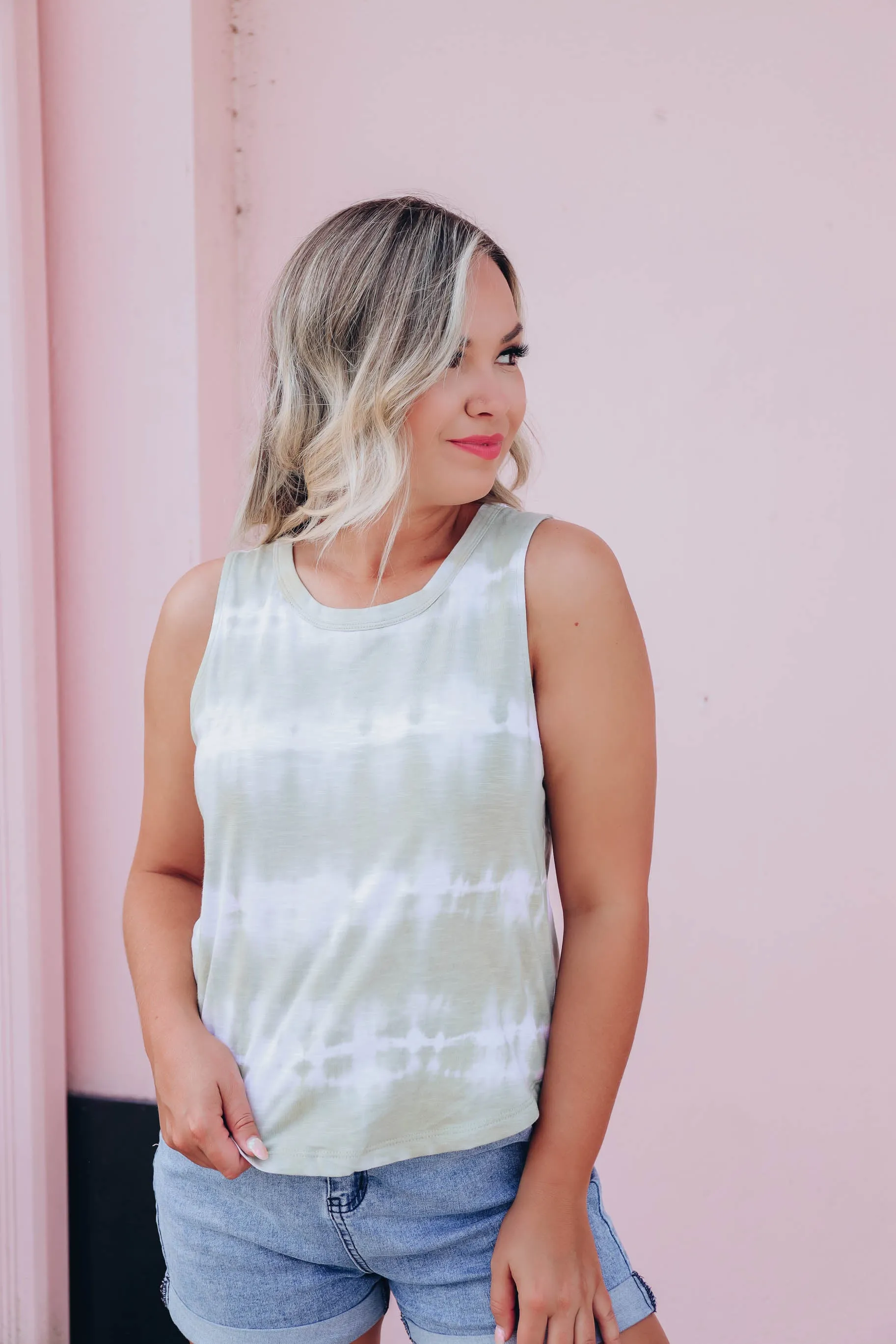 Summer Days Bleach Wash Tank - Olive