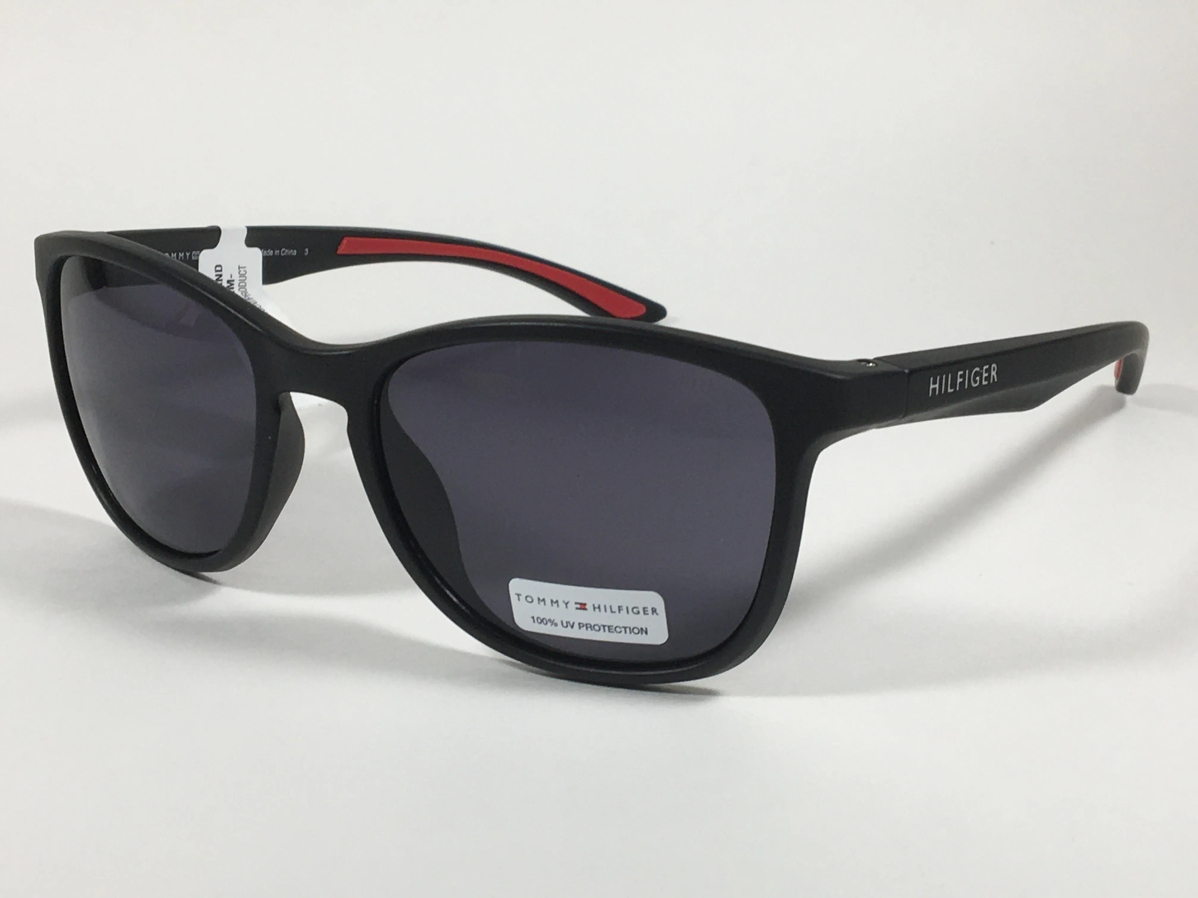 Tommy Hilfiger Duke Sport Sunglasses Matte Black Red Stripe Gray Lens Duke MP OM481