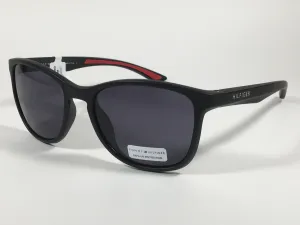 Tommy Hilfiger Duke Sport Sunglasses Matte Black Red Stripe Gray Lens Duke MP OM481