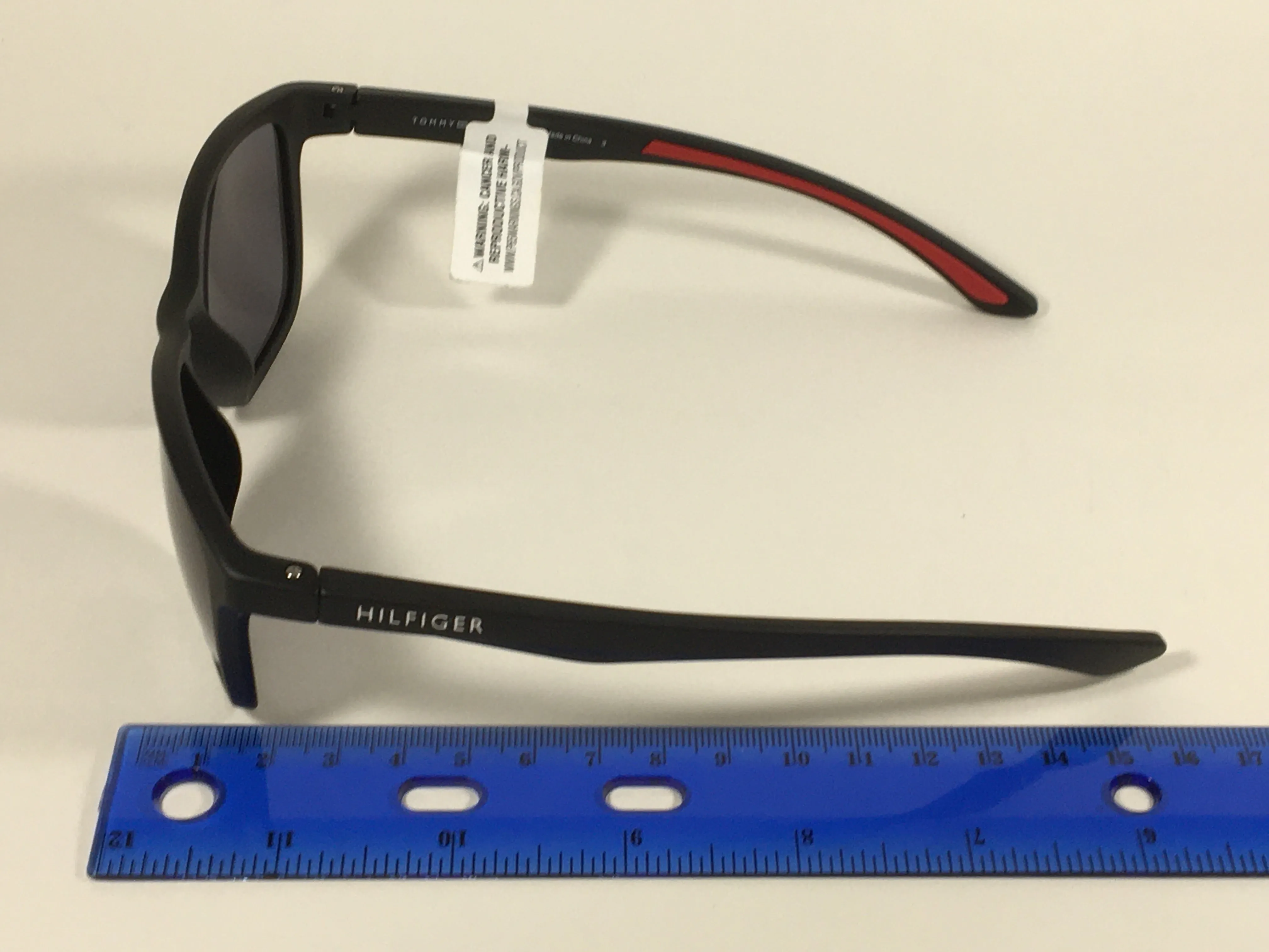 Tommy Hilfiger Duke Sport Sunglasses Matte Black Red Stripe Gray Lens Duke MP OM481