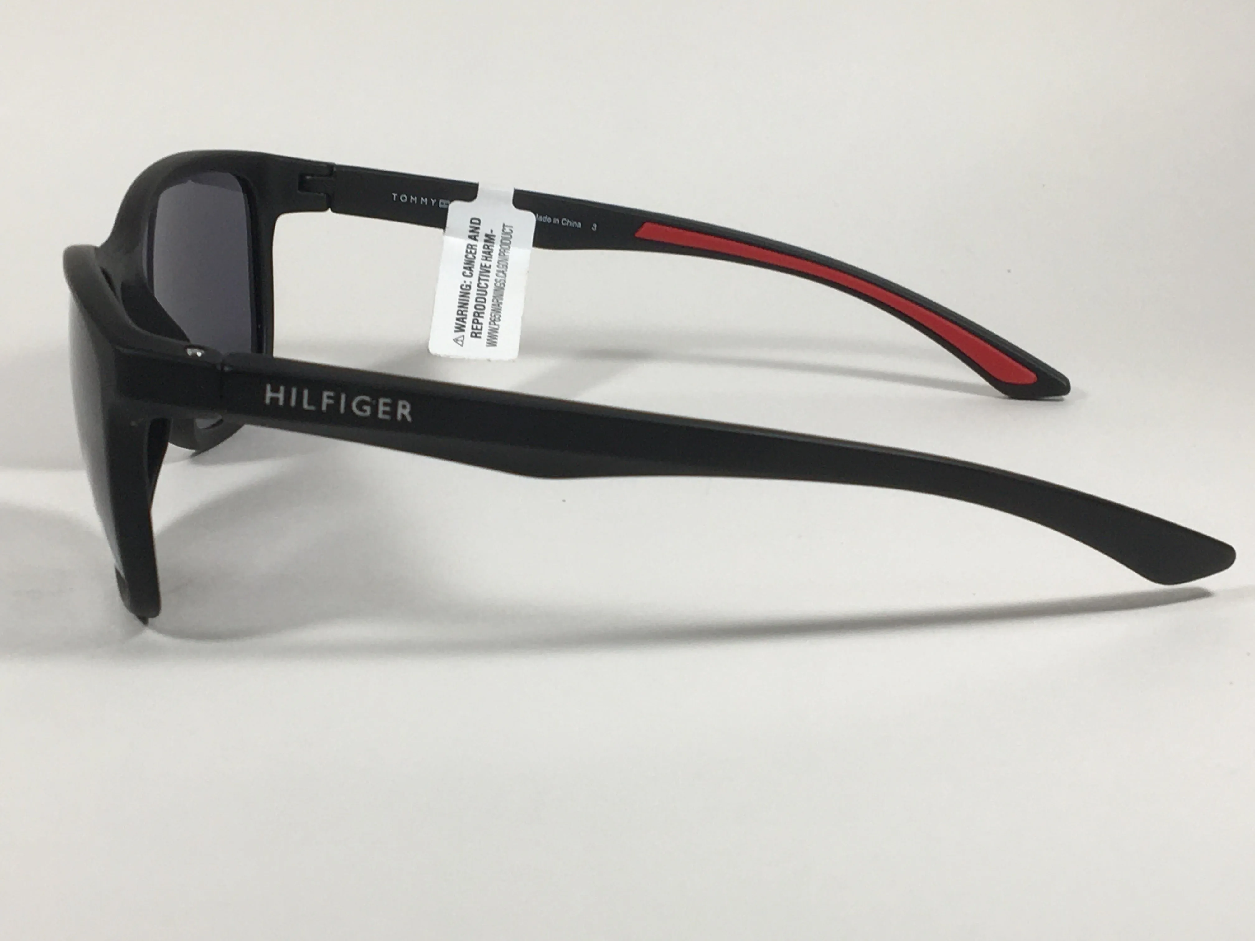 Tommy Hilfiger Duke Sport Sunglasses Matte Black Red Stripe Gray Lens Duke MP OM481