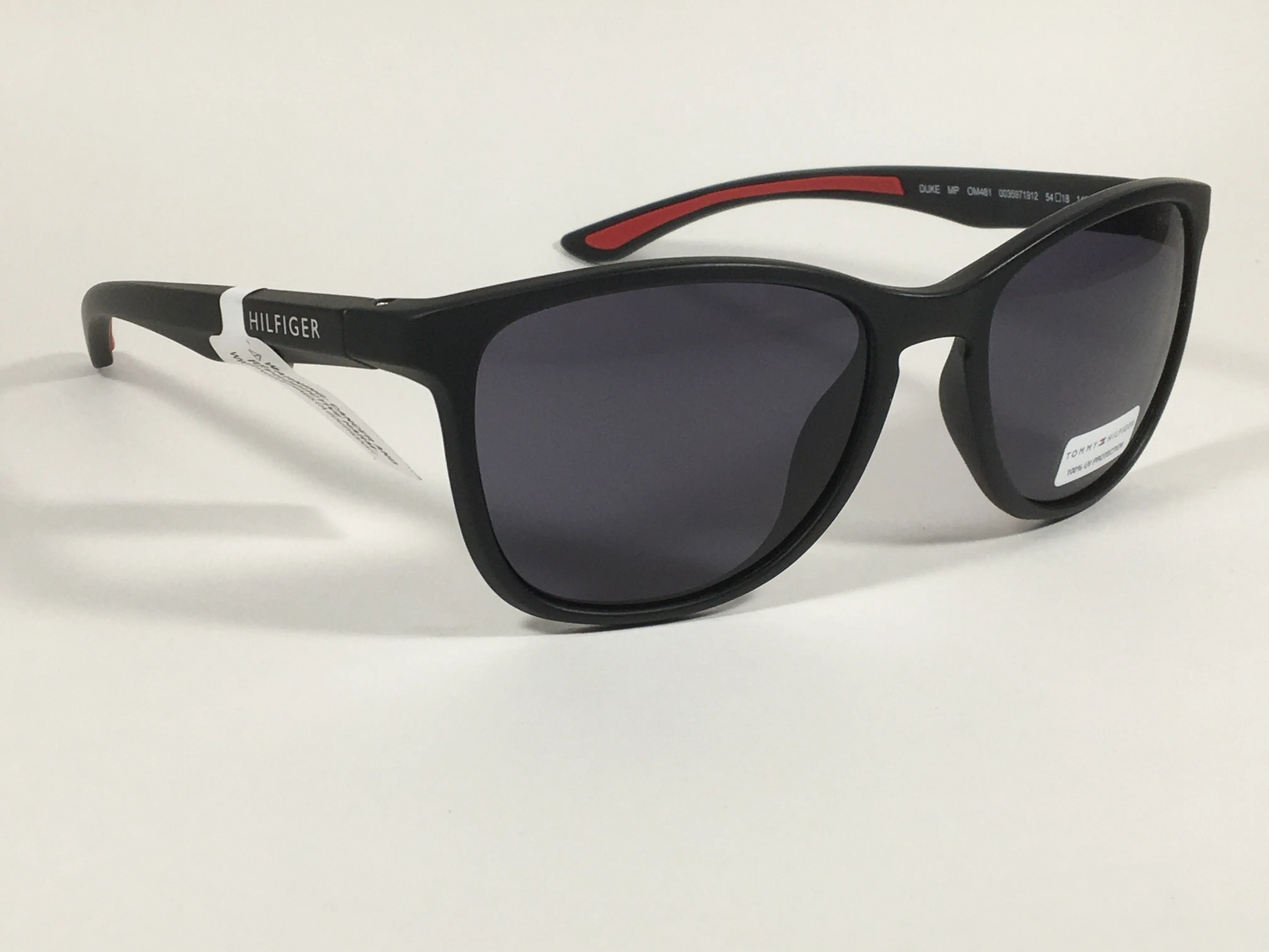 Tommy Hilfiger Duke Sport Sunglasses Matte Black Red Stripe Gray Lens Duke MP OM481