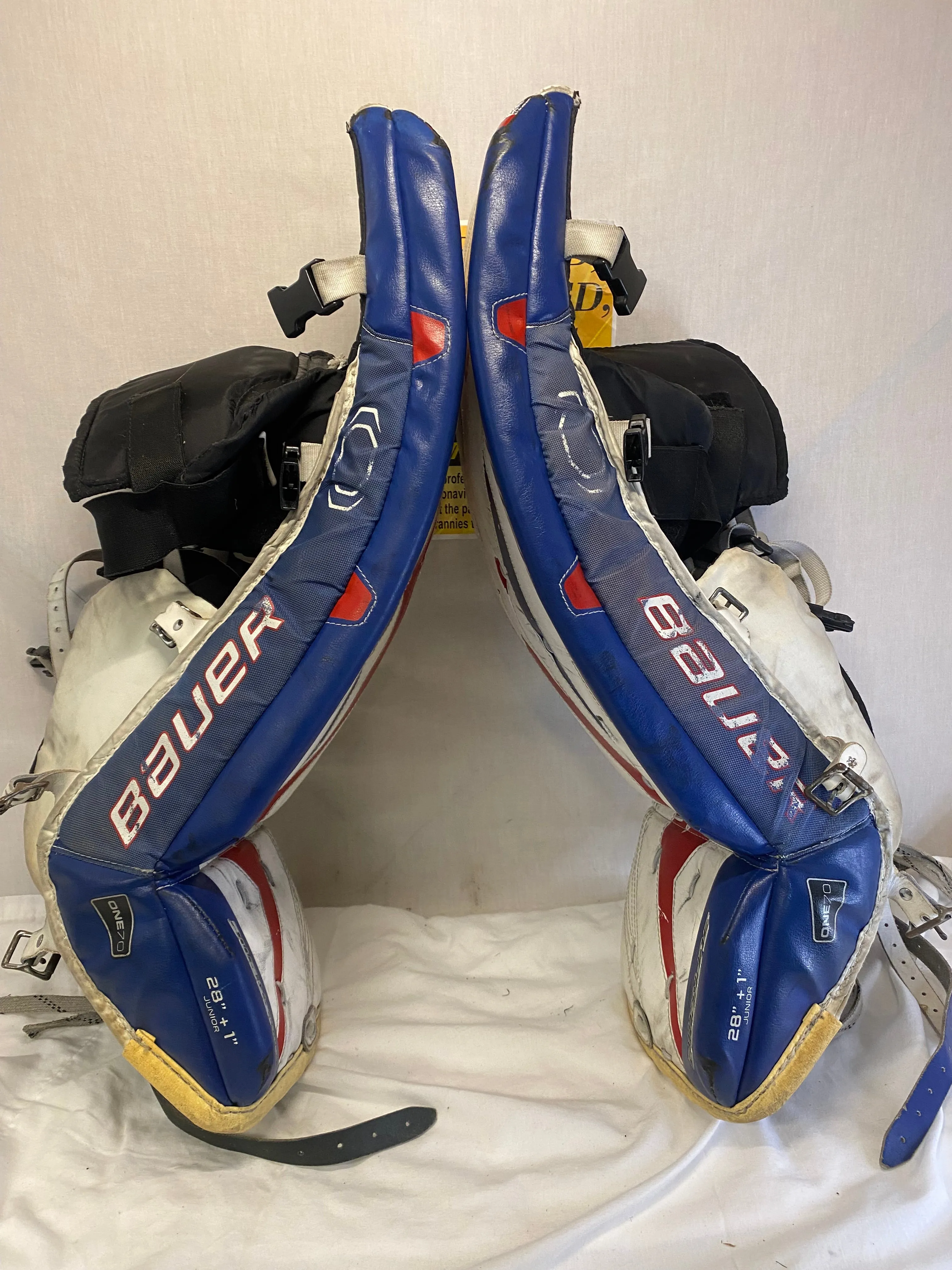 Used Bauer supreme one70 Size 28"   1" Red White Blue Ice Hockey Goalie Leg Pads