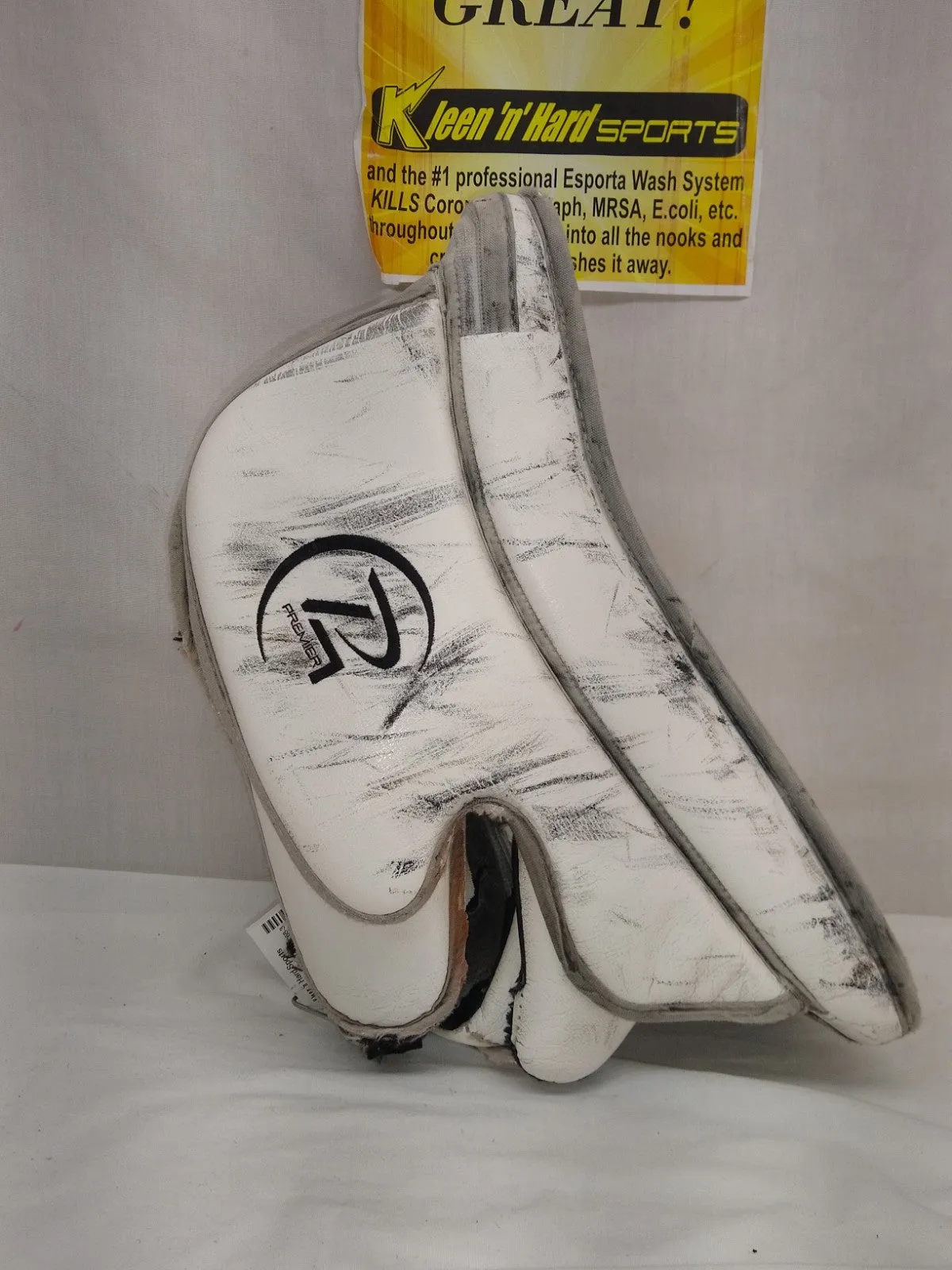 Used Reebok Premier Size Sr Full Right (Lt Hand) White Ice Hockey Goalie Blocker