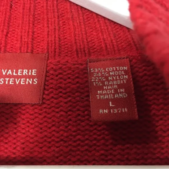 Valerie Stevens Wool Snowflake Red Fair Isle Zip Up Snow/Ski Sweater Jacket L