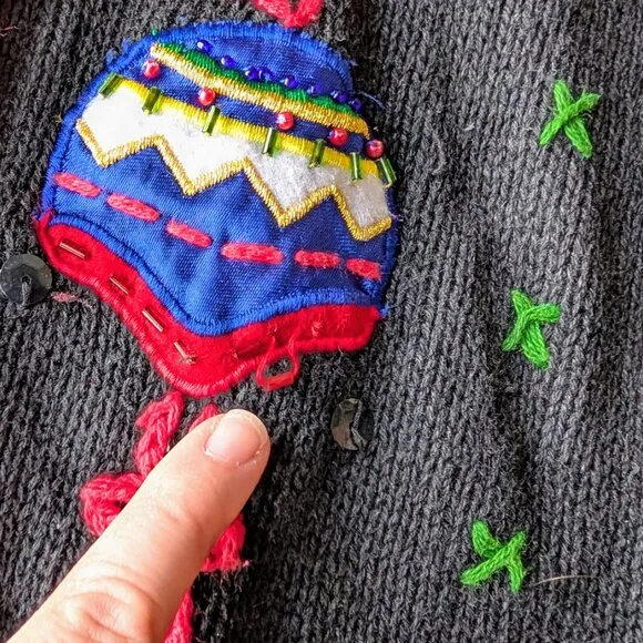 Vintage Cherokee Black Knit Mitten Snowflake Christmas Holiday Winter Sweater