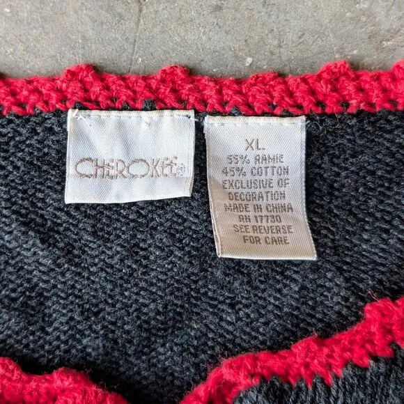 Vintage Cherokee Black Knit Mitten Snowflake Christmas Holiday Winter Sweater