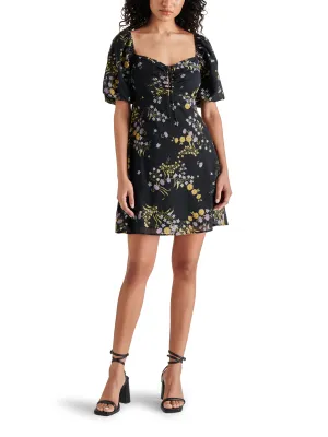 VIOLETA FLORAL MINI DRESS-BLACK