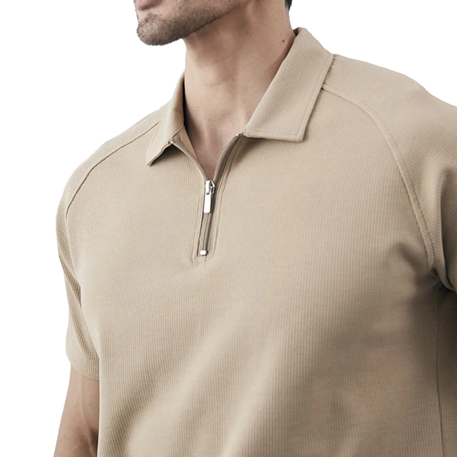 WAFFLE ZIPPER RAGLAN POLO SHIRT