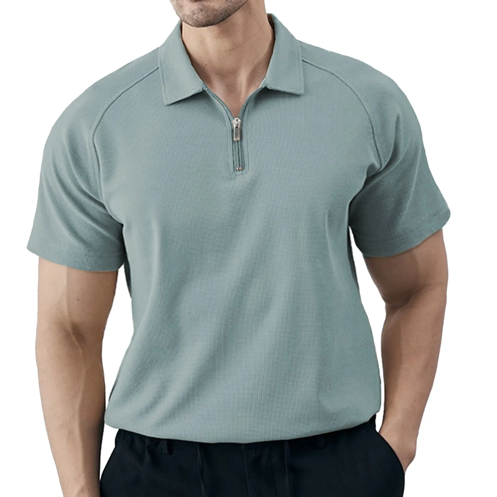 WAFFLE ZIPPER RAGLAN POLO SHIRT
