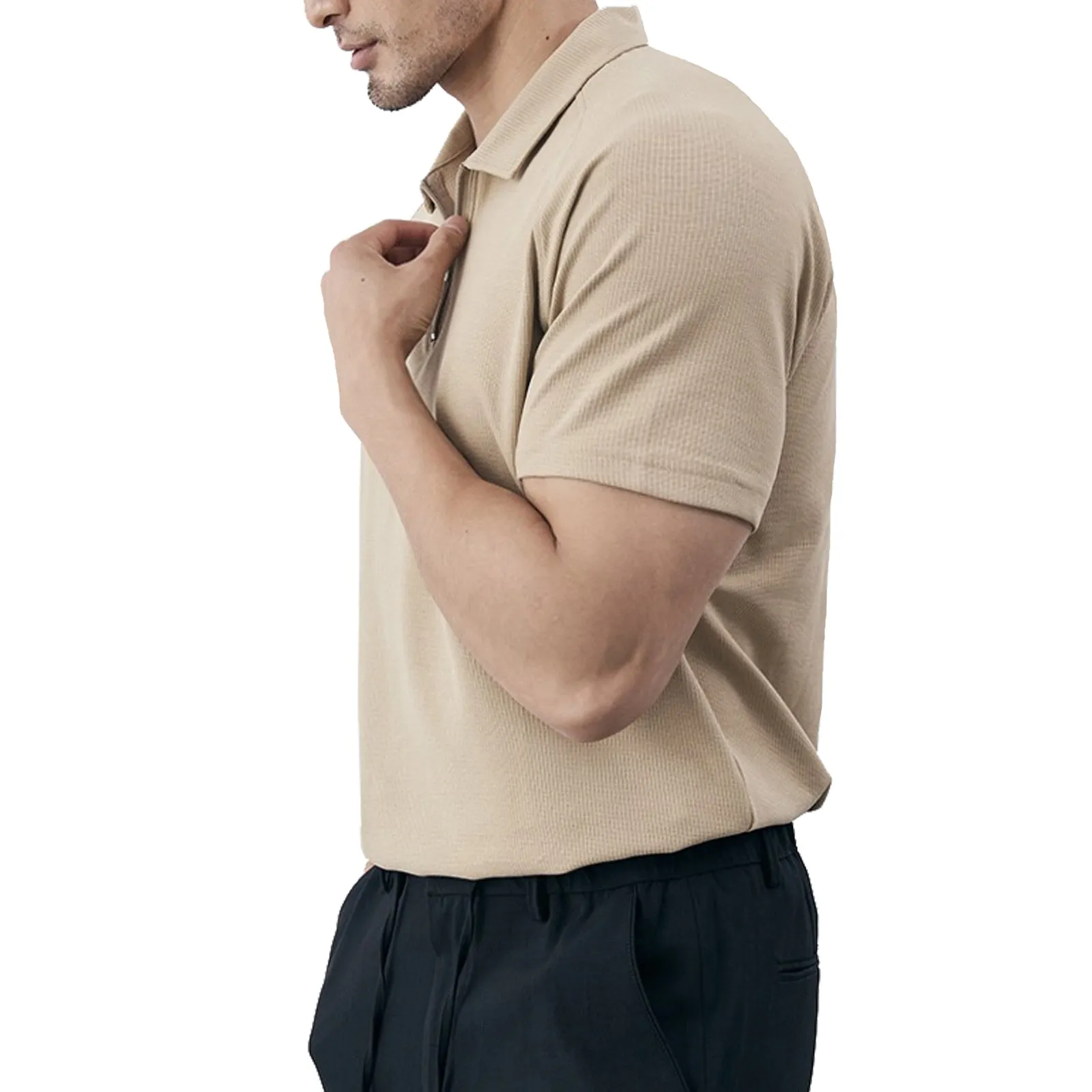 WAFFLE ZIPPER RAGLAN POLO SHIRT