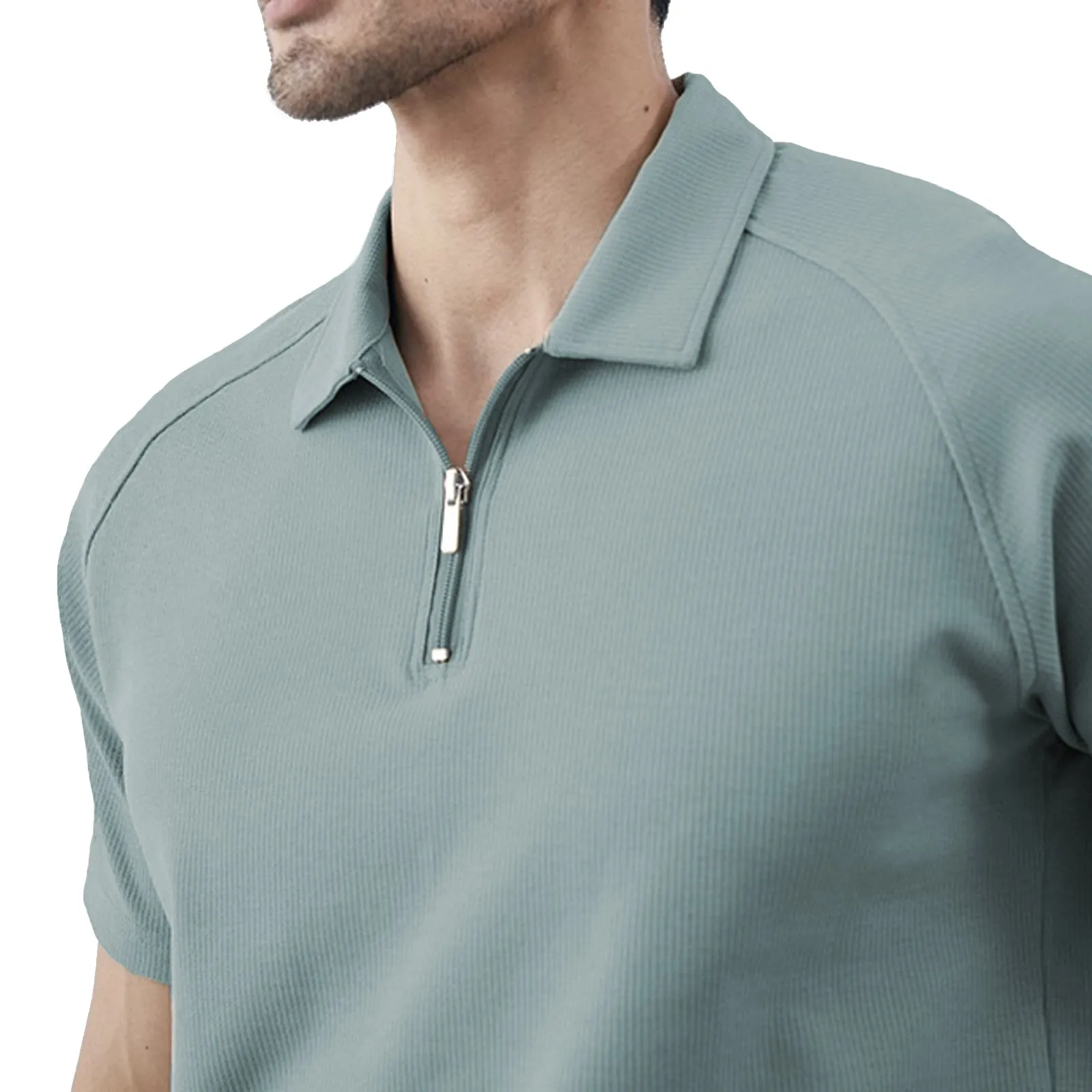 WAFFLE ZIPPER RAGLAN POLO SHIRT