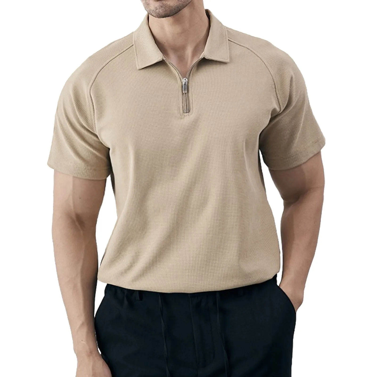 WAFFLE ZIPPER RAGLAN POLO SHIRT
