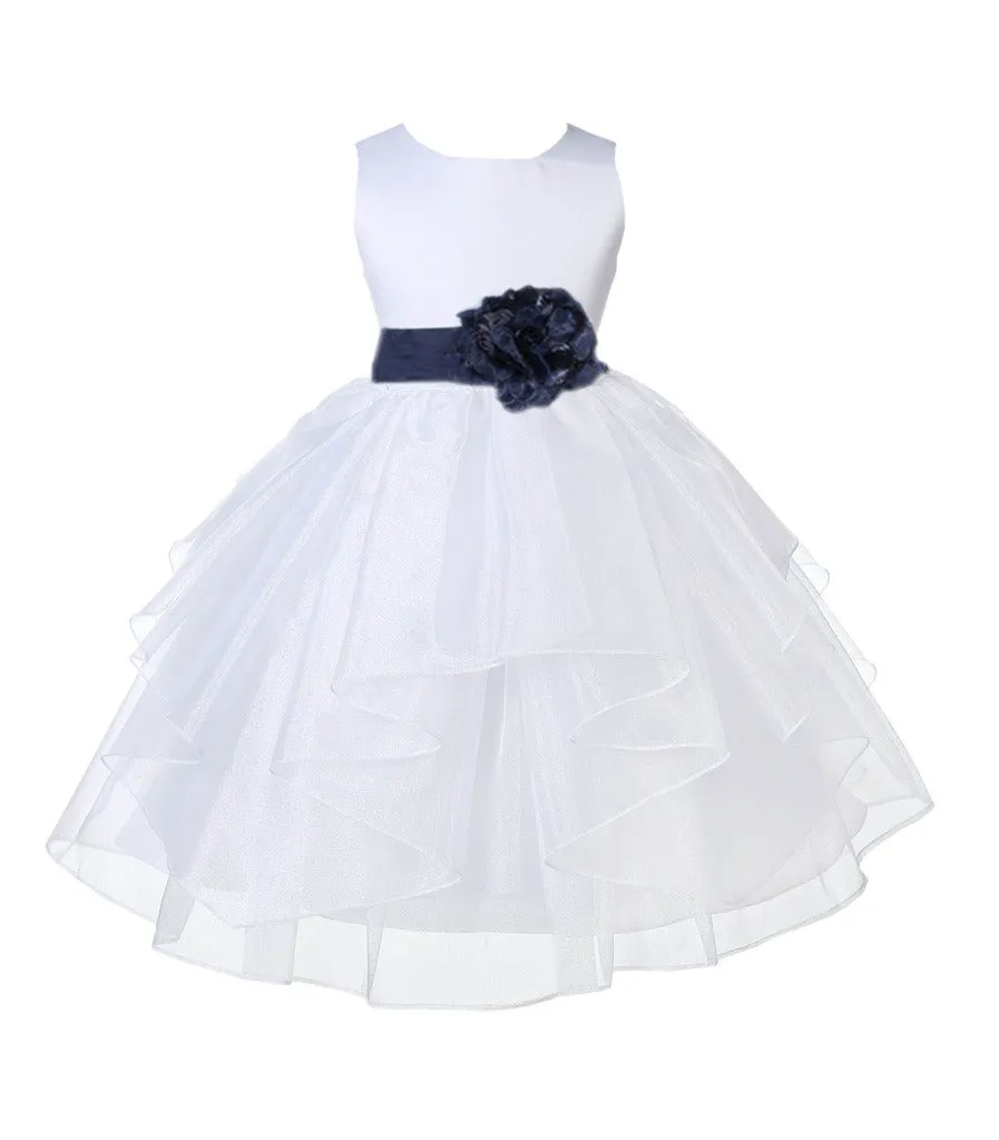 White Satin Shimmering Organza Flower Girl Dress Junior Formal Pageant Baptism Christening 4613T(4)