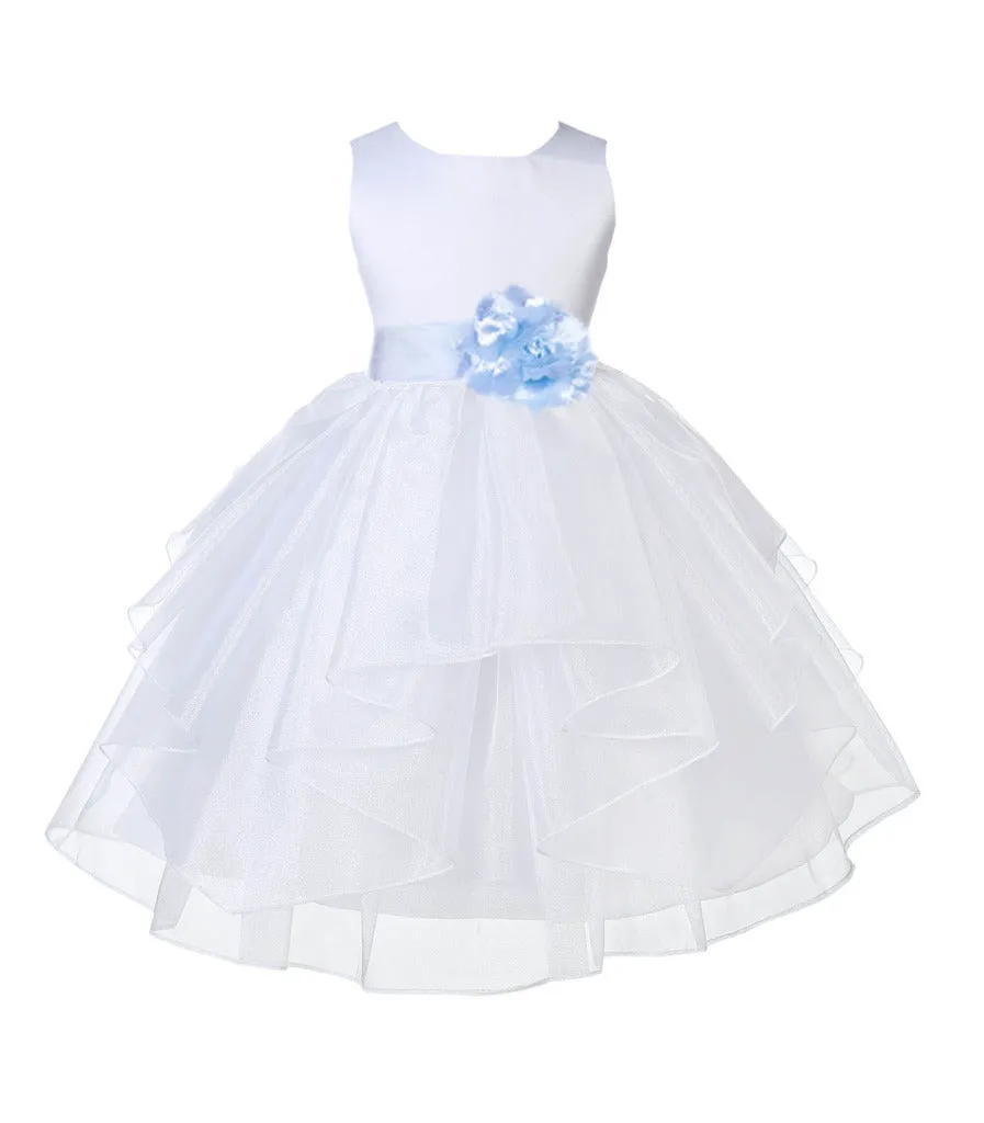 White Satin Shimmering Organza Flower Girl Dress Junior Formal Pageant Baptism Christening 4613T(4)