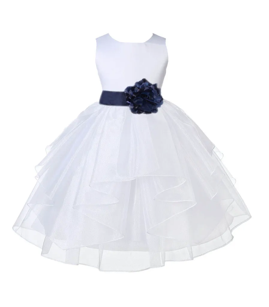 White Satin Shimmering Organza Flower Girl Dress Junior Formal Pageant Baptism Christening 4613T(4)