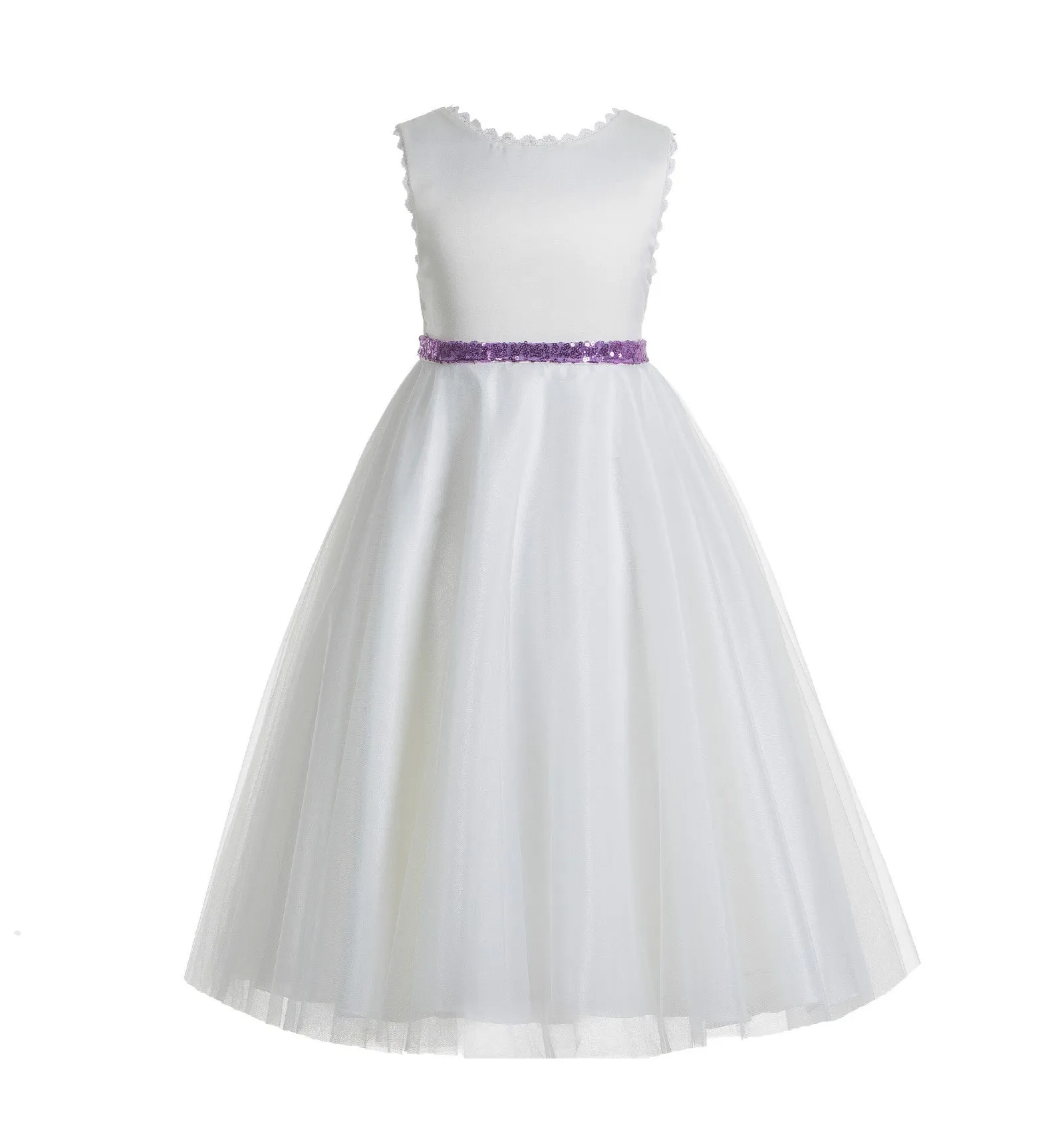 White V-Back Lace Edge Junior Flower Girl Dress Holy Baptism First Communion Christening Dresses 183