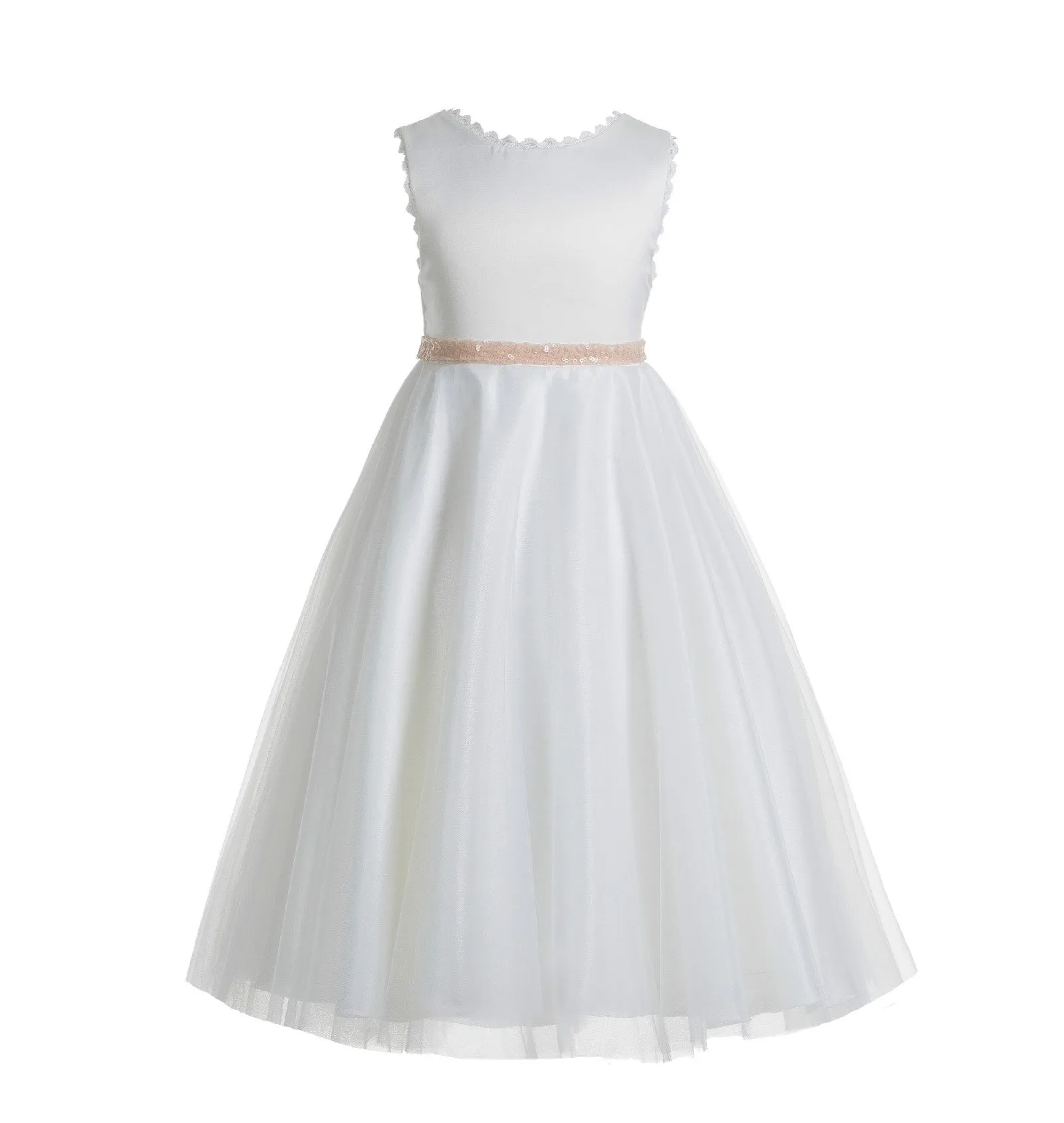 White V-Back Lace Edge Junior Flower Girl Dress Holy Baptism First Communion Christening Dresses 183