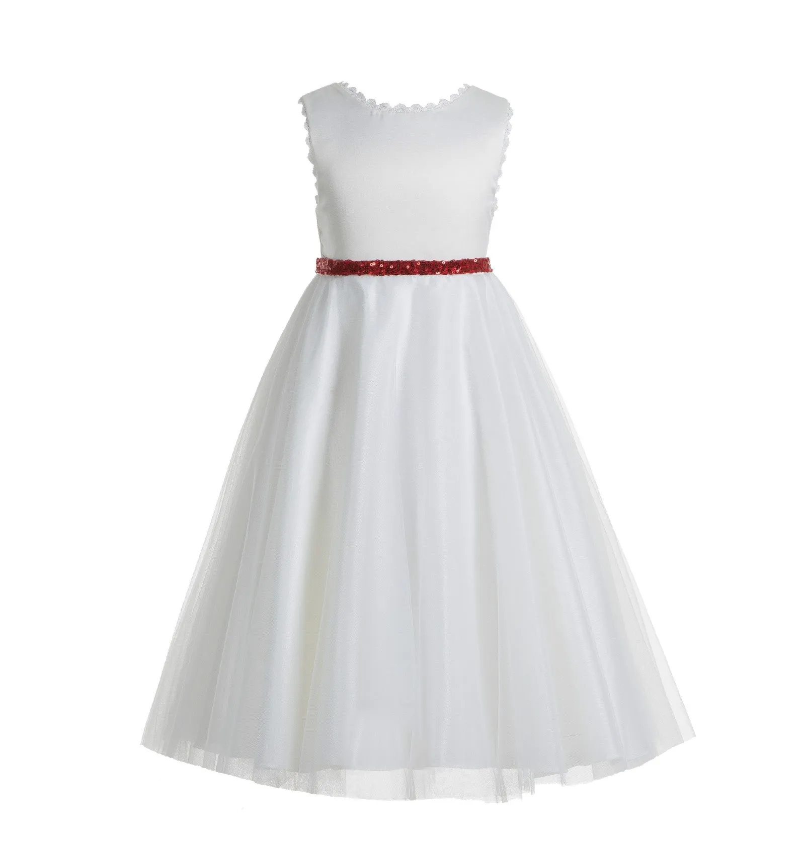 White V-Back Lace Edge Junior Flower Girl Dress Holy Baptism First Communion Christening Dresses 183