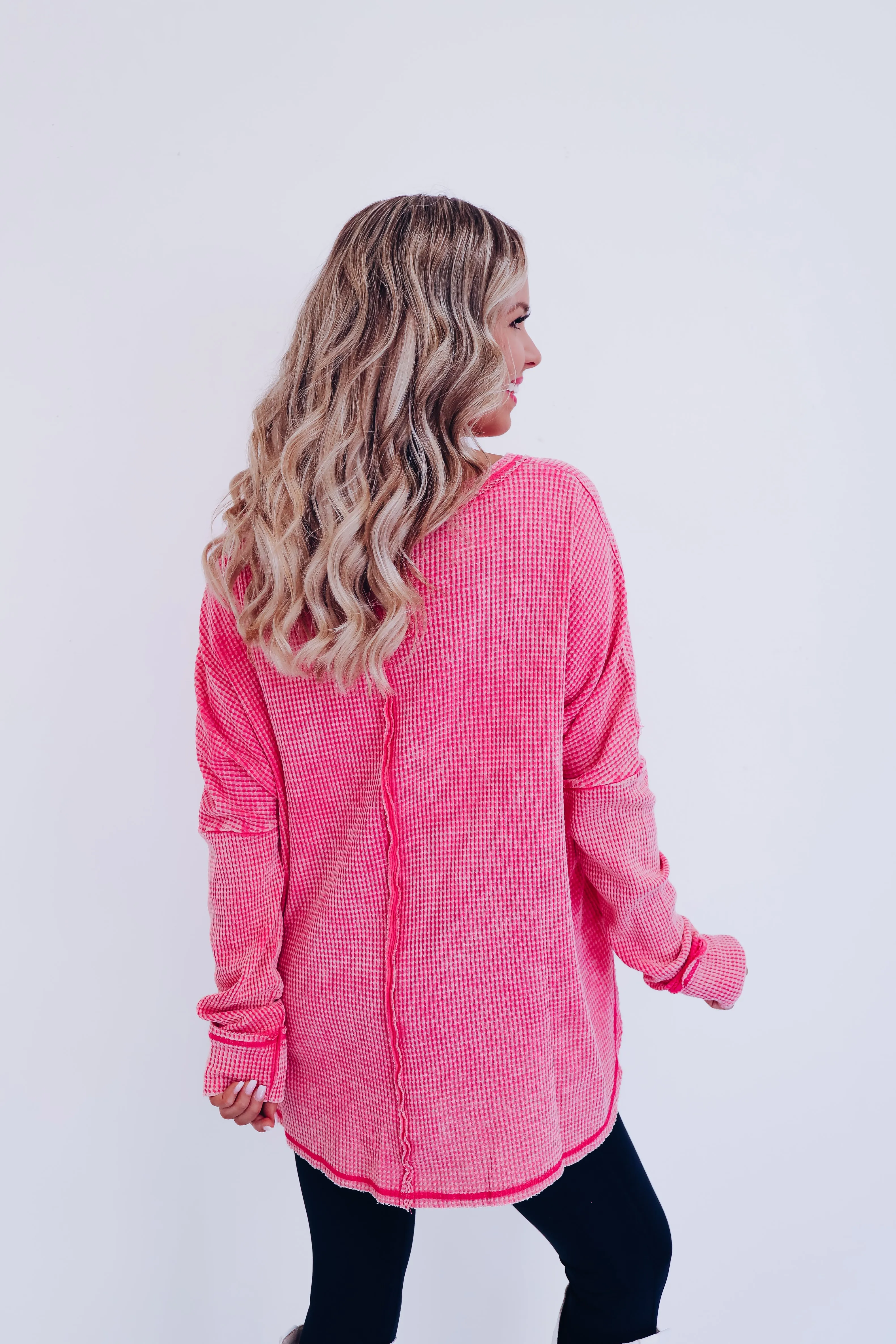Wrenley Waffle Knit Top - Pink