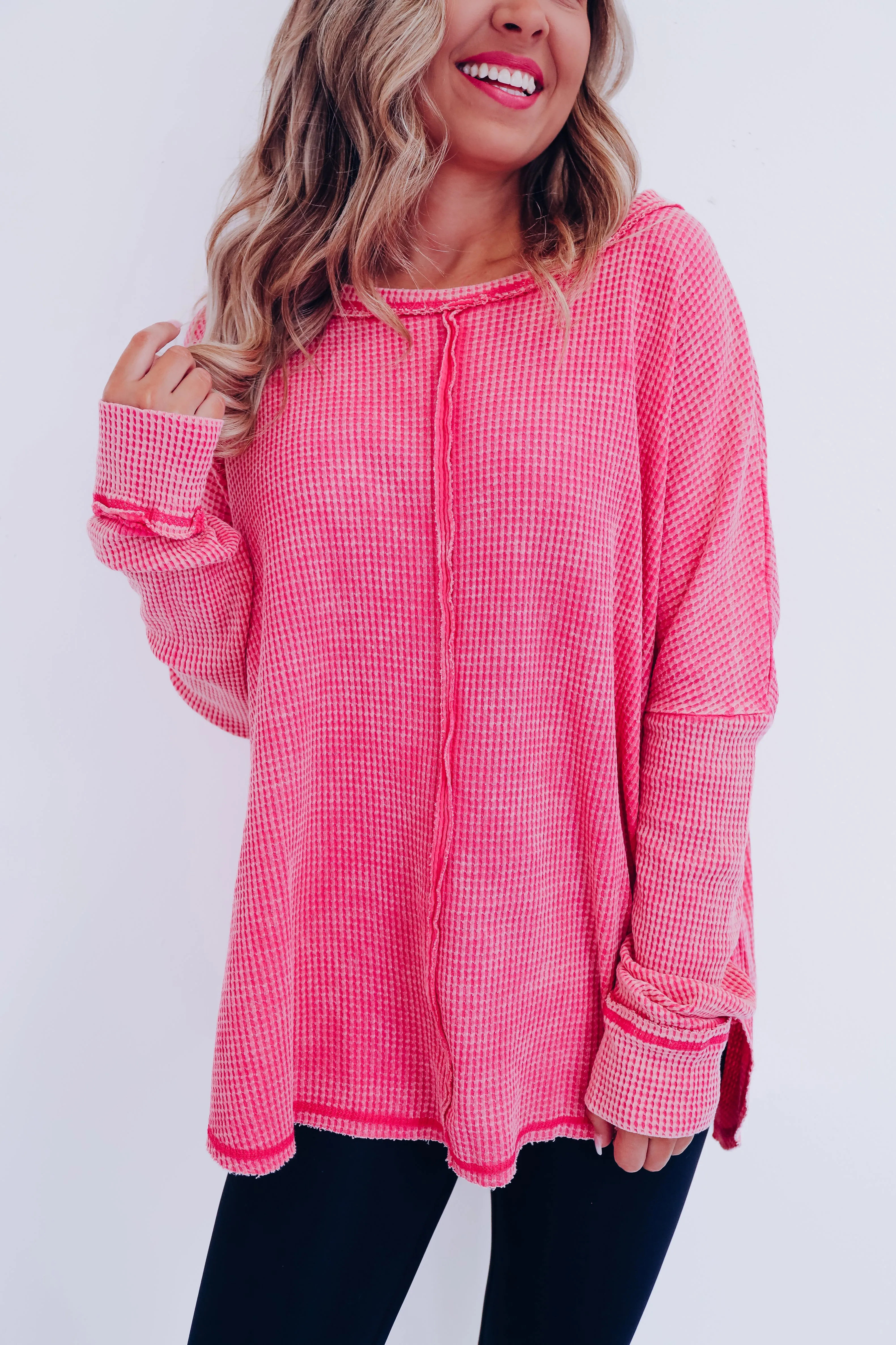 Wrenley Waffle Knit Top - Pink