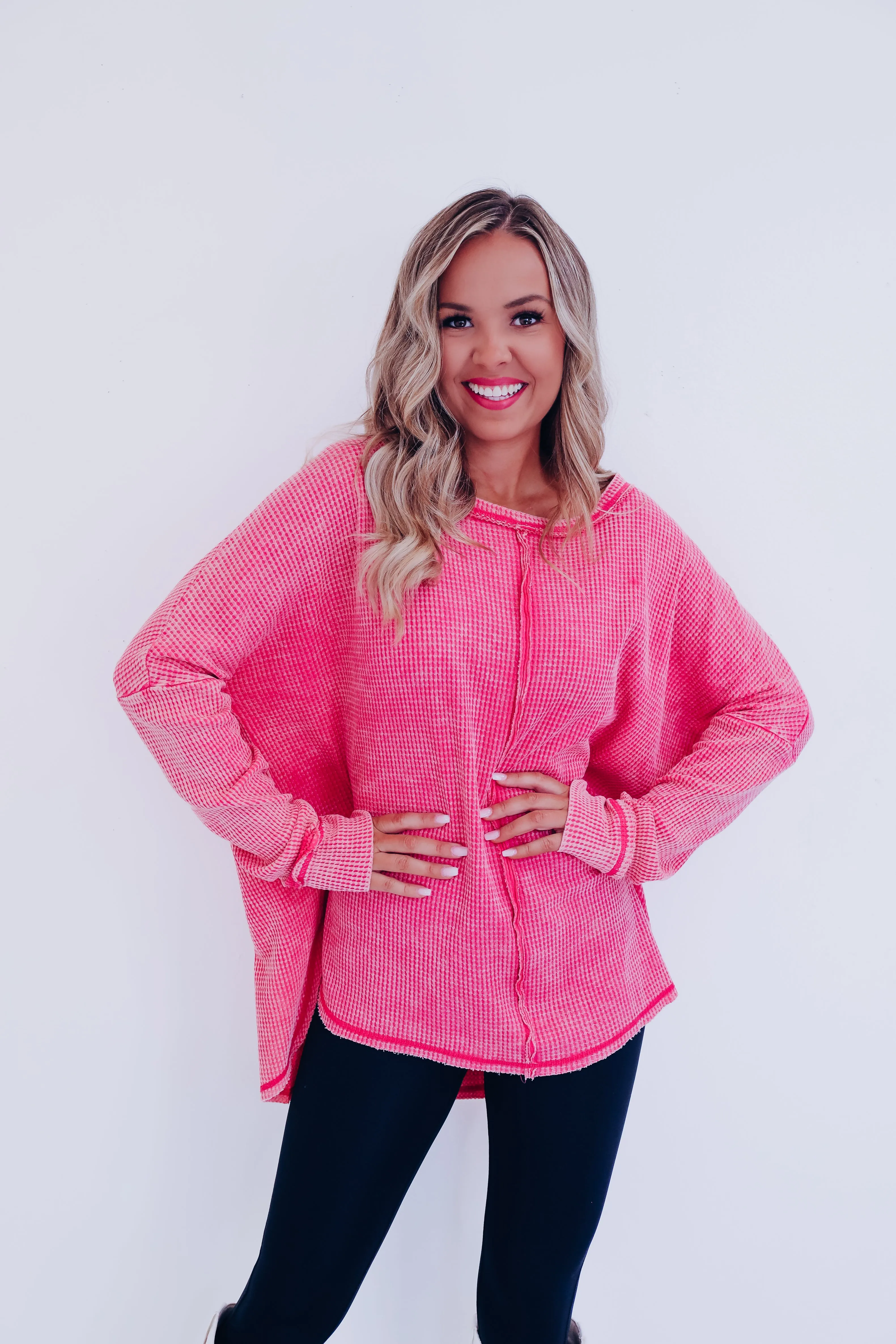 Wrenley Waffle Knit Top - Pink