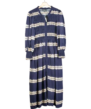 WYSE LONDON Blue and Cream Aggie Shibouri Dress - Midnight/Ivory UK 8