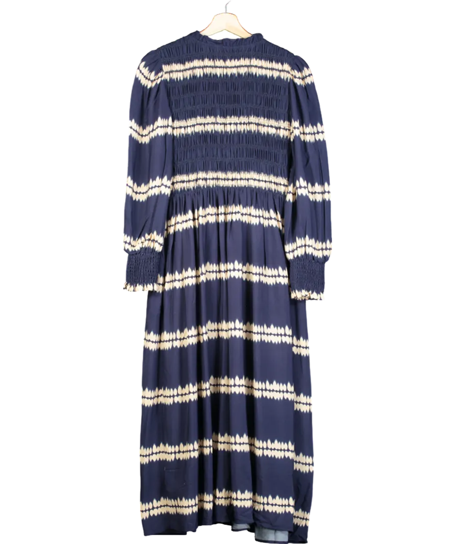 WYSE LONDON Blue and Cream Aggie Shibouri Dress - Midnight/Ivory UK 8