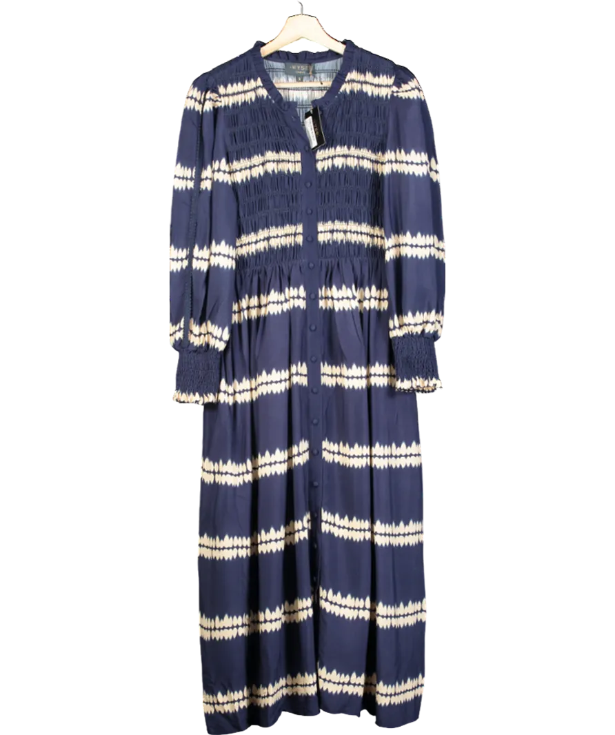 WYSE LONDON Blue and Cream Aggie Shibouri Dress - Midnight/Ivory UK 8